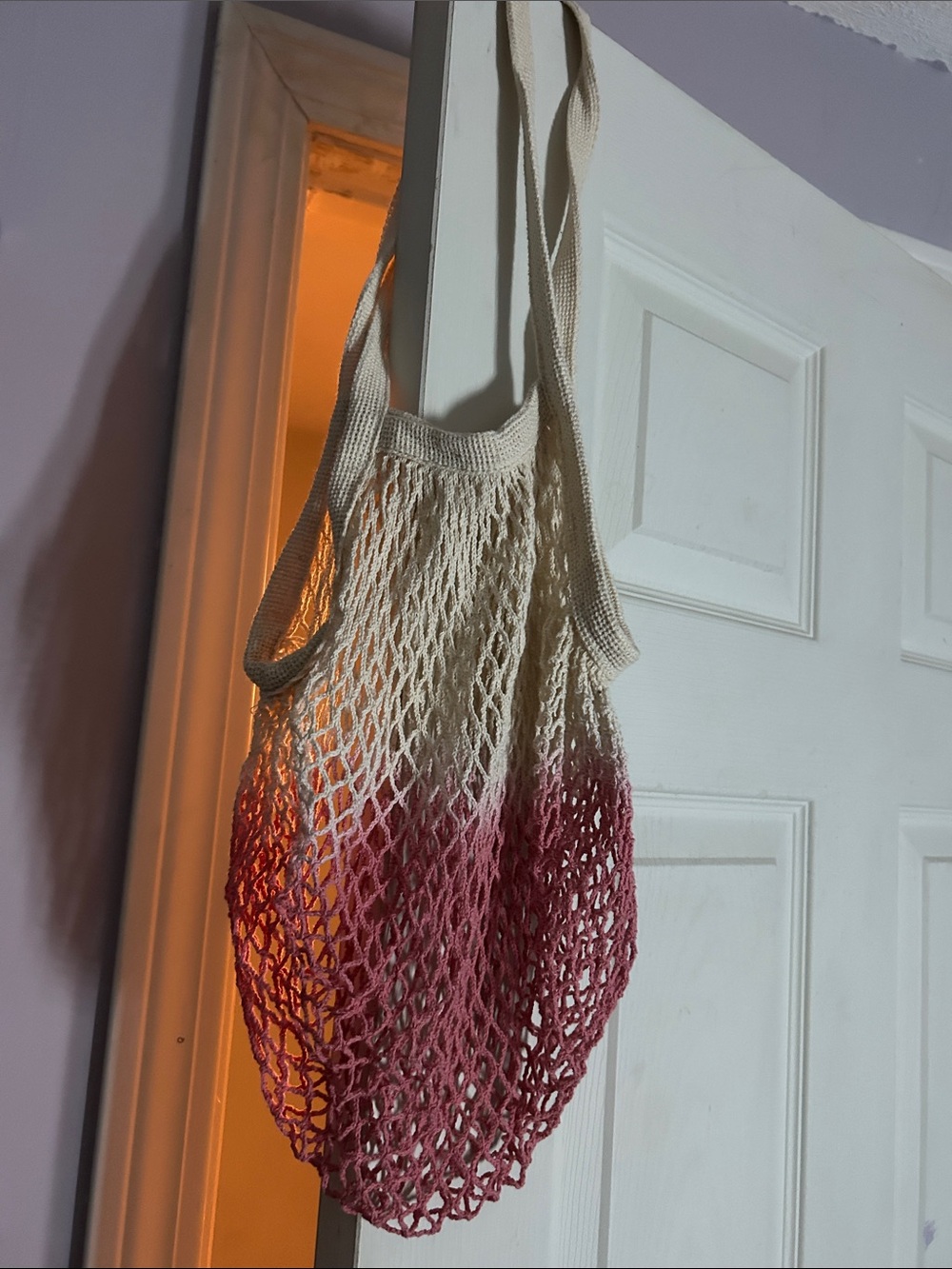 Handwoven Mesh Tote Bag - Boho Chic-Pink Ombre